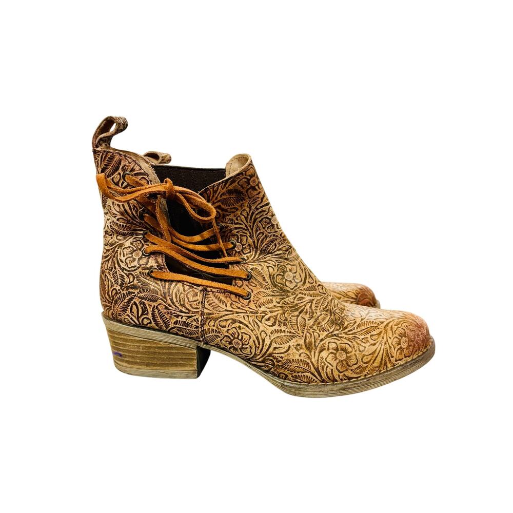 Circle G Women's Floral Embossed Leather Ankle Boots Brown Western Boho Size 10